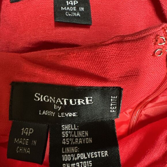 Larry Levine Skirt Suit 14p Red Linen Blend Short Sleeve Church Career NEW $200 - Picture 8 of 12